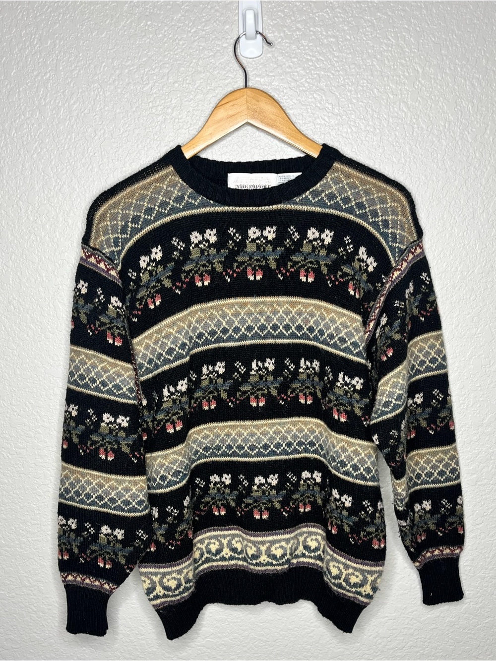 Vintage Floral Wool Blend Sweater Womens Cottagecore Grannycore Knit Pullover M
